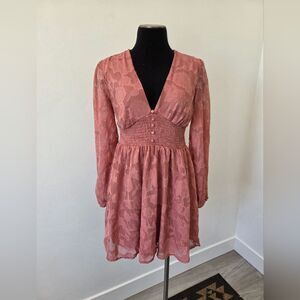 Pink Babydoll Smocked Dress Ruffle Coquette Cottage Fairy Peasant Y2K Milkmaid S